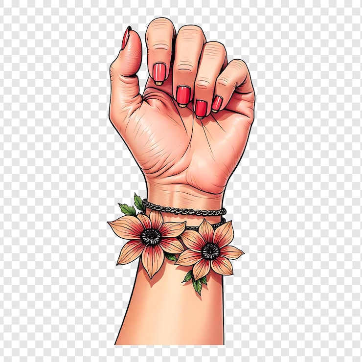 PSD une main avec un bracelet de fleurs