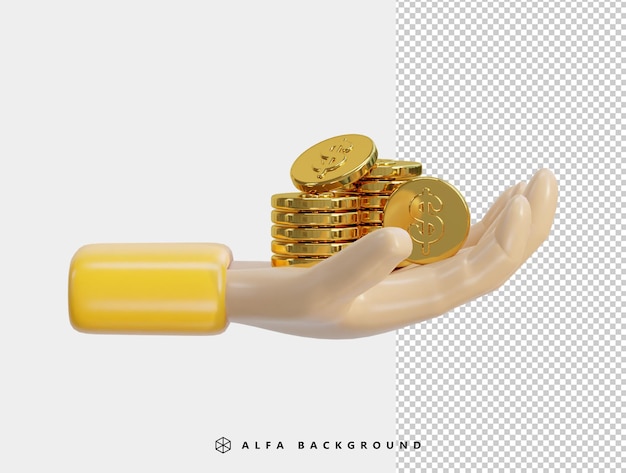 main dans la pile de pièces d'or fond isolé sur l'illustration de l'icône d'économie d'argent