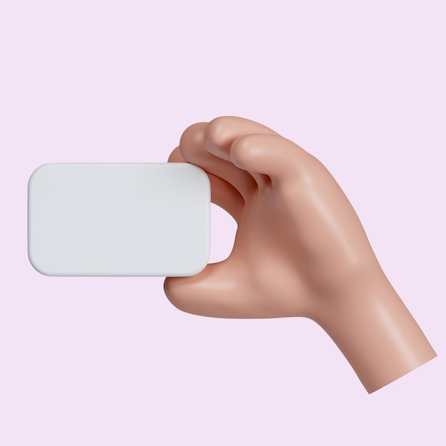 Main de dessin animé 3D tenant une carte blanche main tenant une étiquette ou une icône d'étiquette isolée sur un fond rose illustration de rendu 3D chemin de coupe