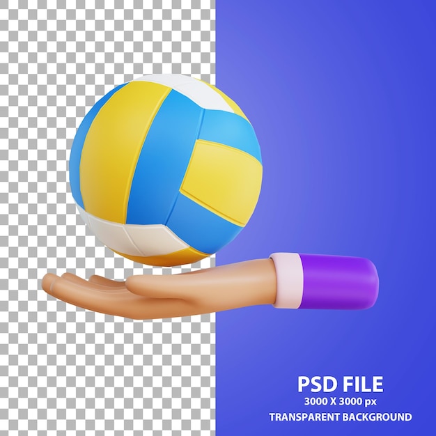 Main De Dessin Animé Tenant Le Rendu 3d De Volley-ball