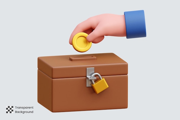 Une main donnant des illustrations 3D de pièce de monnaie
