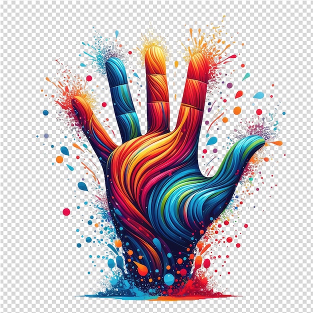 PSD main avec des éclaboussures colorées et multicolores sur un fond blanc
