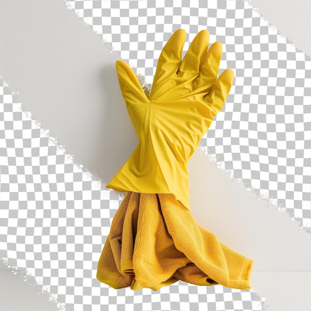 PSD une main à gants jaunes est devant un fond blanc