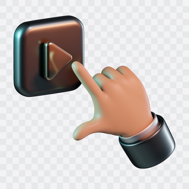 La main avec l'icône 3D du bouton de lecture