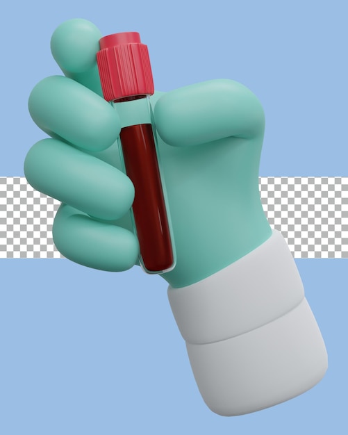 Main de médecin de rendu 3D tenant un test sanguin transparent
