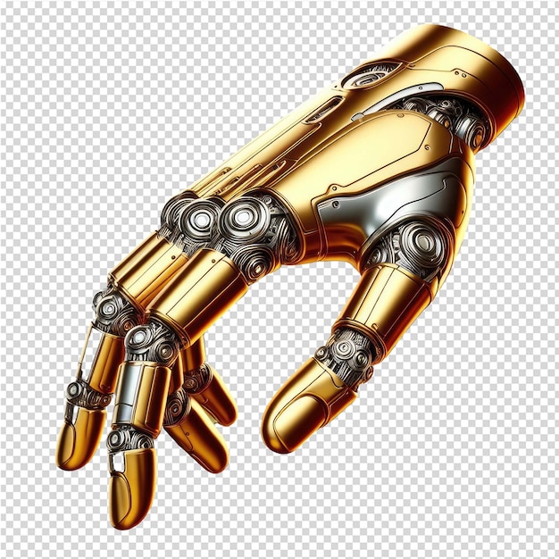 PSD main de robot en or isolée en png avec fond transparent