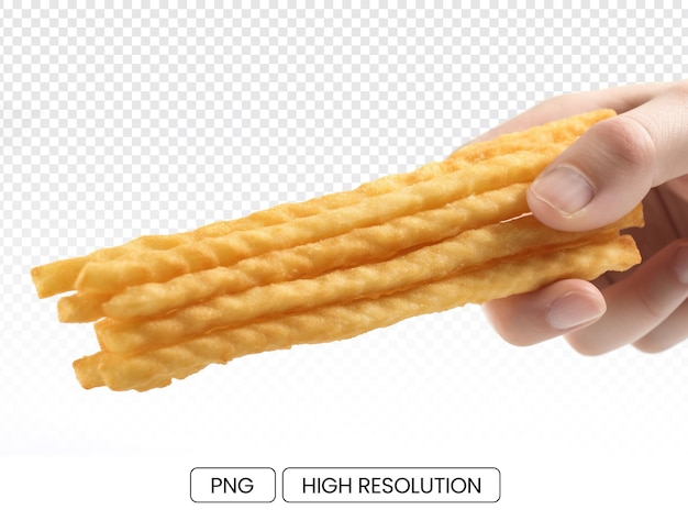 Une Main Tenant Une Frite Avec Un Fond Transparent