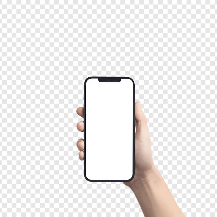 PSD la main tenant un smartphone moderne avec un écran blanc vide