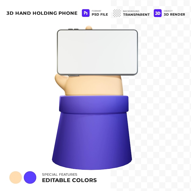 Main tenant un téléphone avec une maquette d'écran vierge et une couleur modifiable