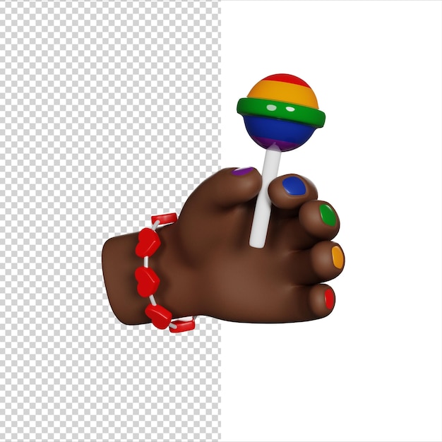 PSD la main tient l'icône de rendu 3d rainbow lollipop