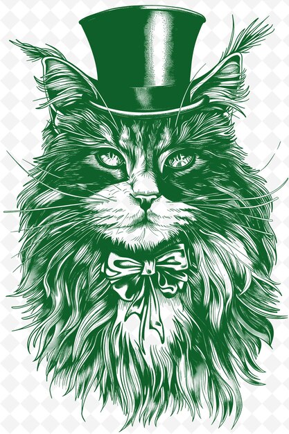 PSD maine coon cat trägt einen top-hut mit einem anspruchsvollen expres animals sketch art vector collections