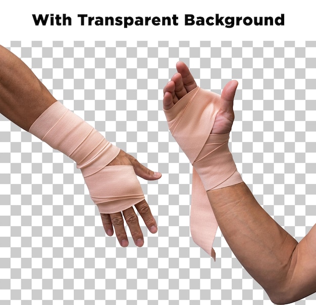 Mains avec des bandages et un fond transparent