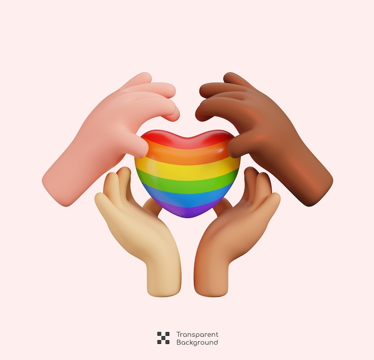 PSD des mains avec des décorations de cœur arc-en-ciel célébrant le mois de la fierté lgbtq