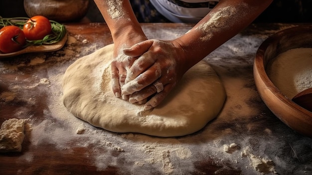 PSD mains féminines faisant de la pâte pour la pizza generative ai