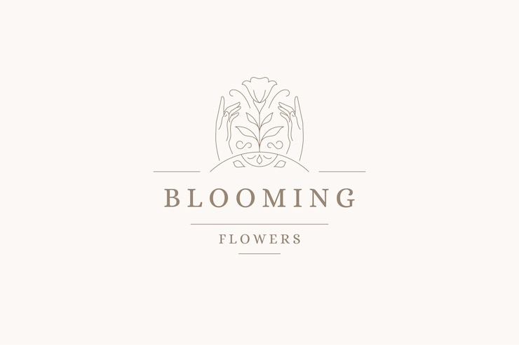 PSD des mains humaines élégantes avec le logo de la ligne de fleurs rurales sauvages de narcisse en fleurs de printemps