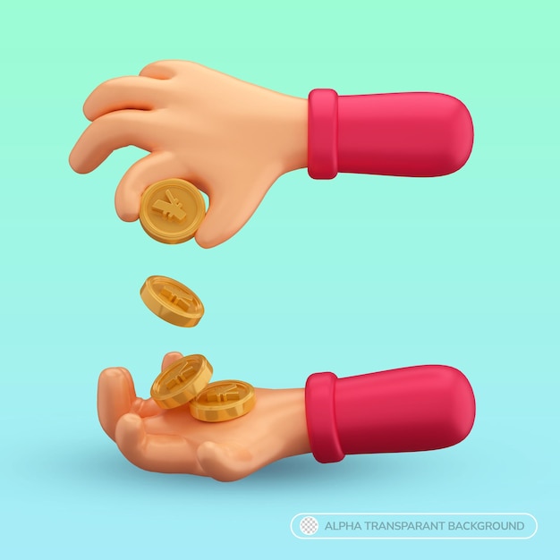 Les Mains D'illustration De Concept Créatif De Rendu 3d Donnent Une Pièce D'argent