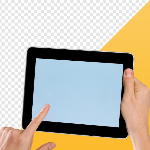 Les mains qui tiennent la tablette