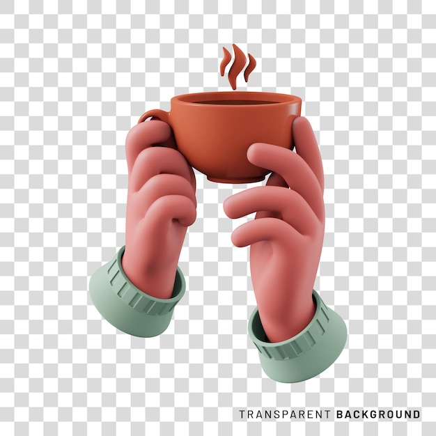 mains tenant une tasse de café rendu 3d