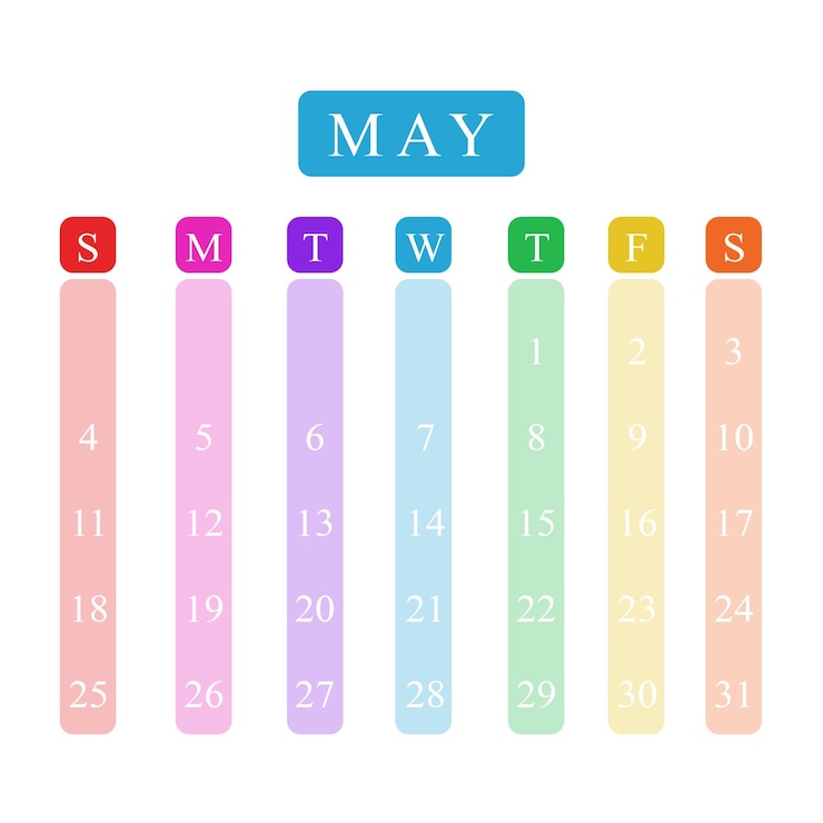 PSD maio 2025 calendário png fundo transparente vetor colorido