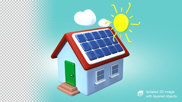 Maison 3D avec un panneau solaire sur le toit