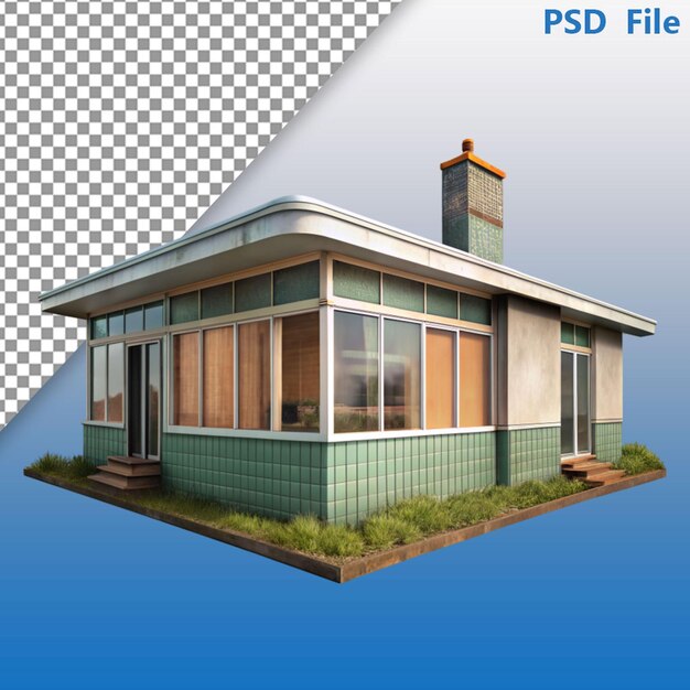 PSD une maison blanche avec un toit rouge et un toit brun