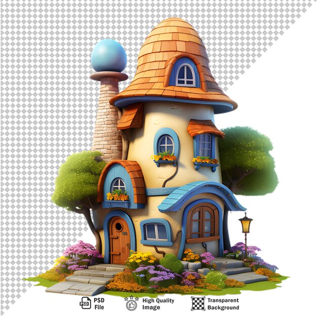 PSD une maison de dessins animés 3d isolée sur un fond transparent