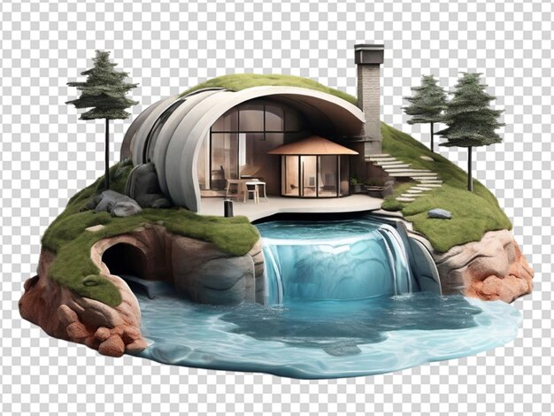 PSD une maison d'eau souterraine 3d png