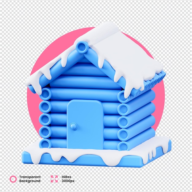 Maison d'hiver 3D couverte de neige dans le style des dessins animés