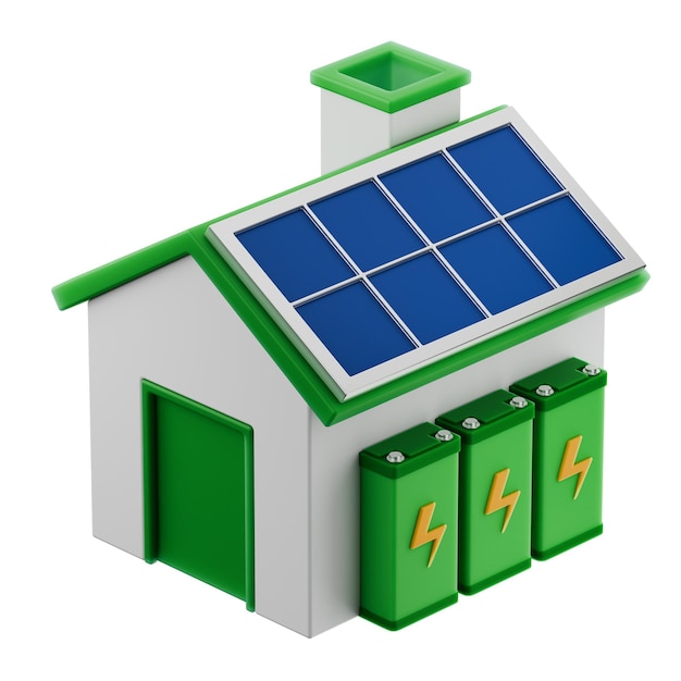 maison hors réseau avec panneau solaire illustration de l'icône de rendu 3D