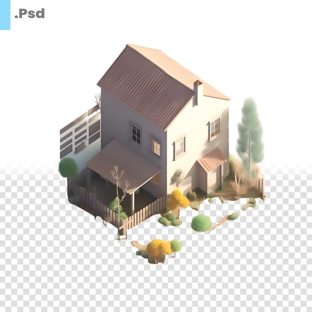 PSD maison isométrique 3d sur fond blanc modèle psd de rendu 3d