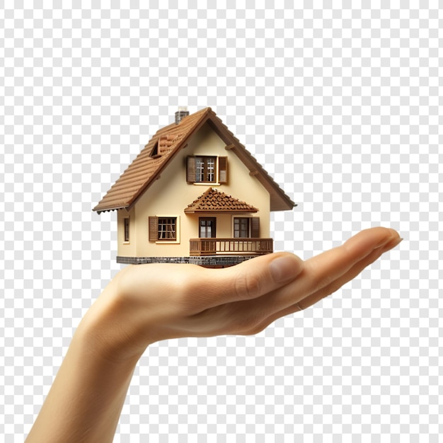 Maison à la main Concept immobilier isolé sur un fond transparent