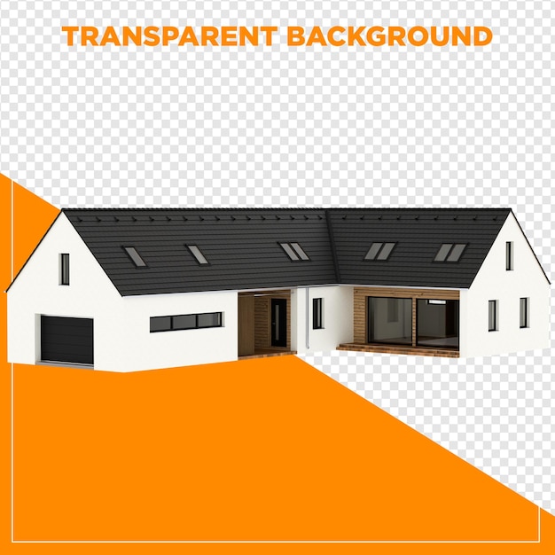 Maison moderne au toit noir et à l'extérieur blanc avec un fond transparent