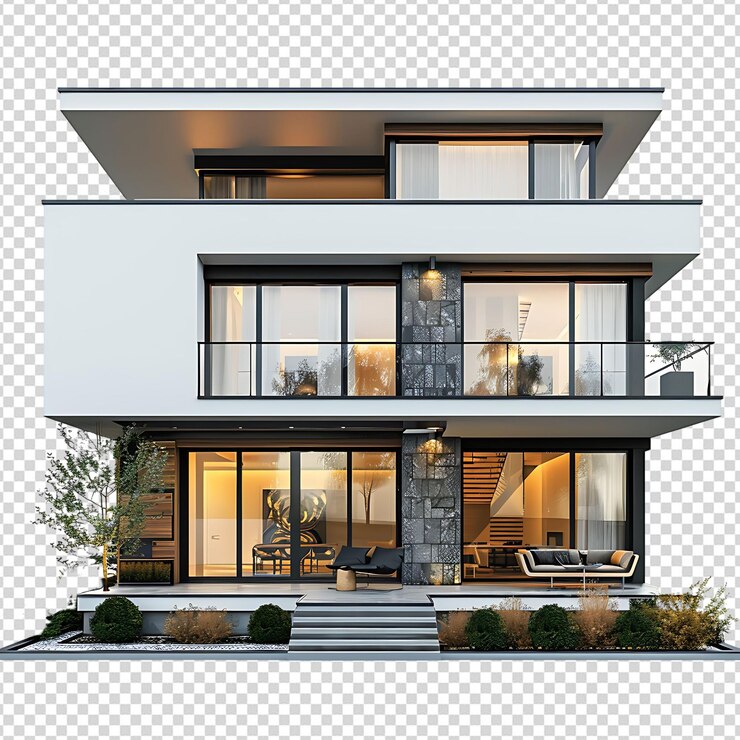 PSD une maison moderne sur un fond isolé