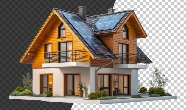 PSD une maison moderne avec des panneaux solaires sur un fond transparent