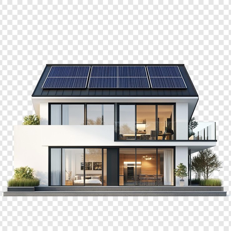 PSD une maison moderne avec des panneaux solaires