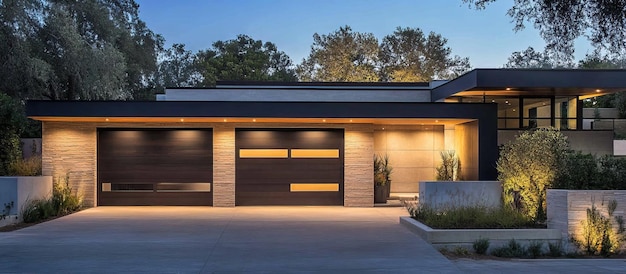 Une maison moderne avec des portes de garage