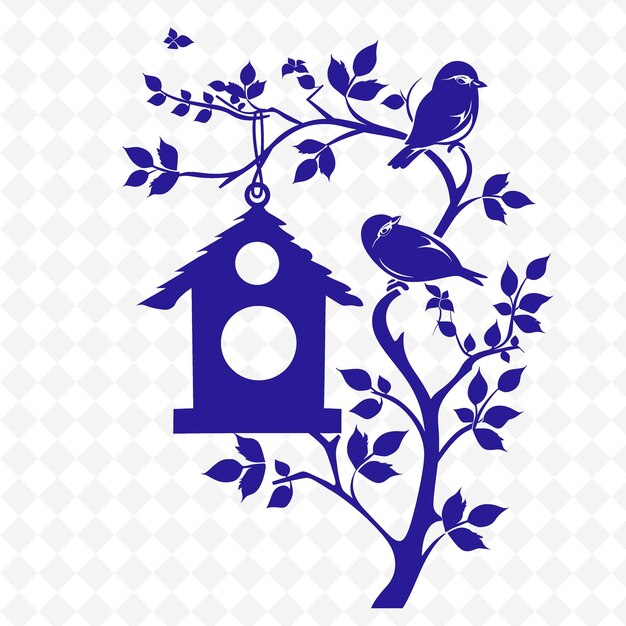 PSD une maison d'oiseau avec un oiseau dessus et une maison doiseau sur la branche
