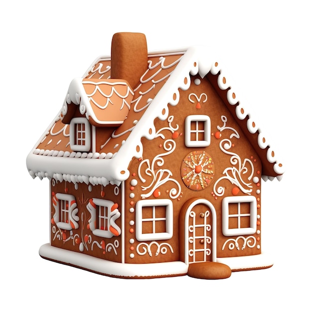 Maison De Pain D'épice De Noël Avec Glaçage Blanc 3d Isolée Sur Fond Transparent