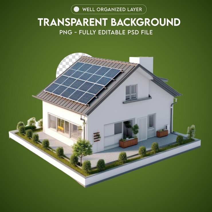 PSD maison psd avec panneau solaire png transparent