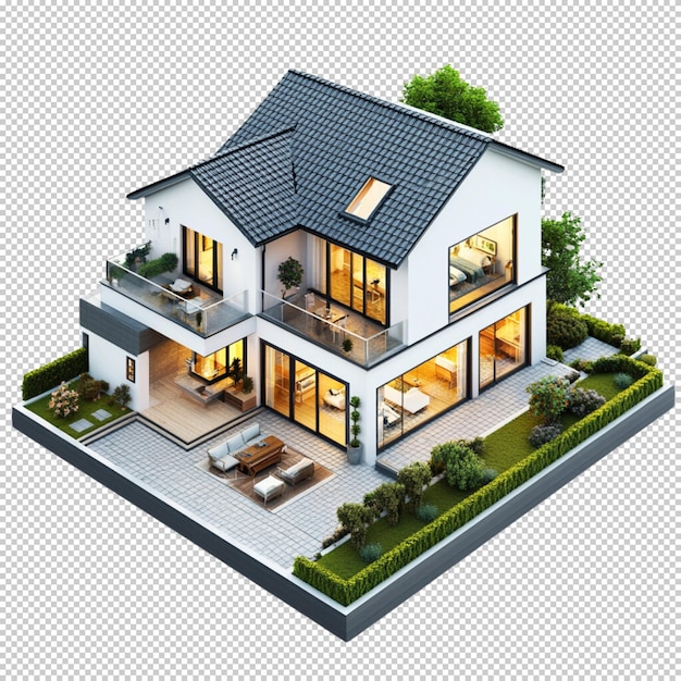 Maison quadruplex isolée sur un fond transparent