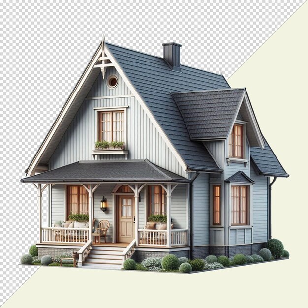 Une maison simple isolée dans un fond transparent