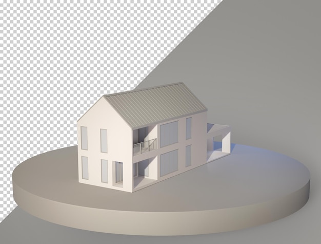 Maison simple sur sol blanc en vue isométrique. Rendu 3D d'un bâtiment résidentiel extérieur.