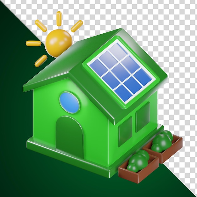 Maison verte avec un panneau solaire sur le toit