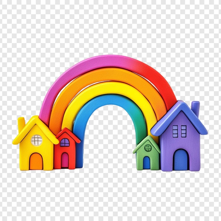 PSD des maisons d'arc-en-ciel en bois colorées des blocs de jouets ludiques des jouets pour enfants