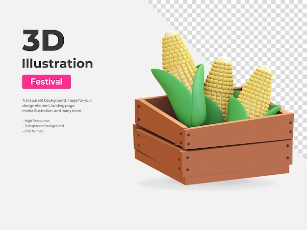 PSD maíz en el cuadro icono 3d ilustración render