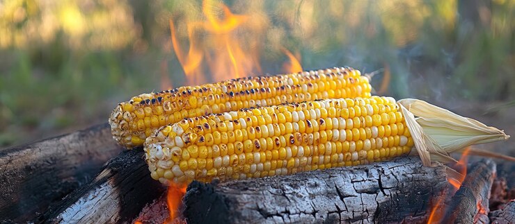 PSD maíz a la parrilla sobre una fogata