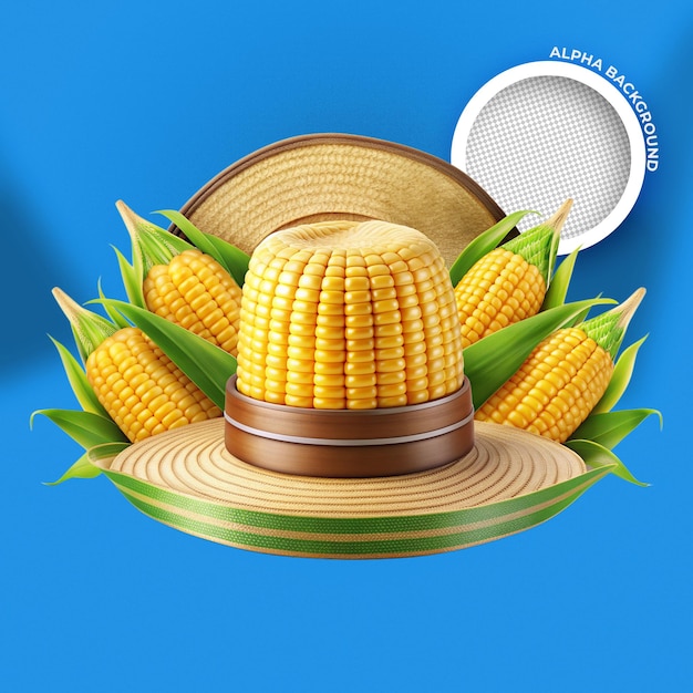 Maíz y sombrero 3D Render Decoraciones para fiestas junio