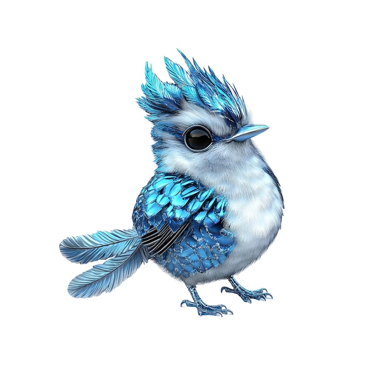 PSD majestic blue fantasy bird adorable obra de arte digital de una brillante criatura aviar