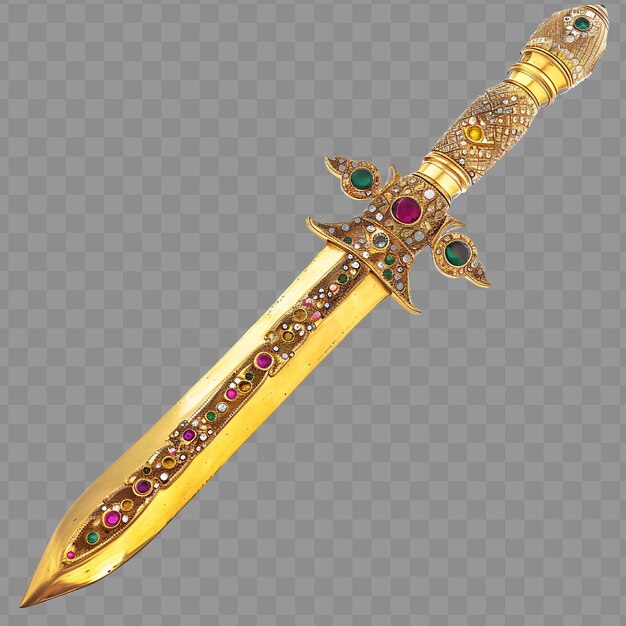 PSD majestic ceremonial gold katar com uma jóia estampada shaft asset de jogo conceito isolado design png