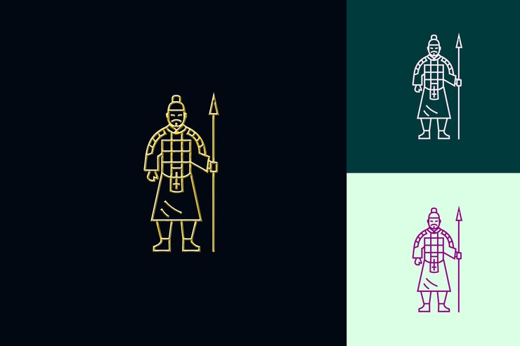 PSD majestic chinese terracotta warrior con monoline art terrac png inspirado en los diseños de íconos lunares de china